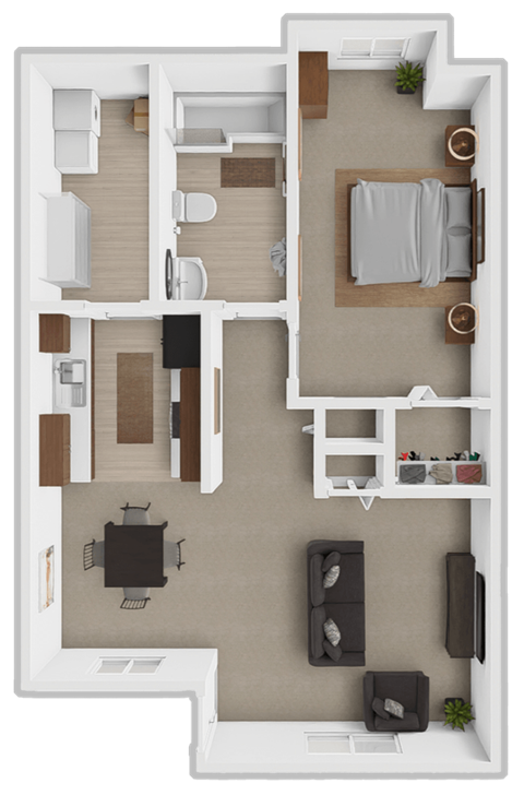 Floor plan for 1 bed, 1 bath, 720 sqft